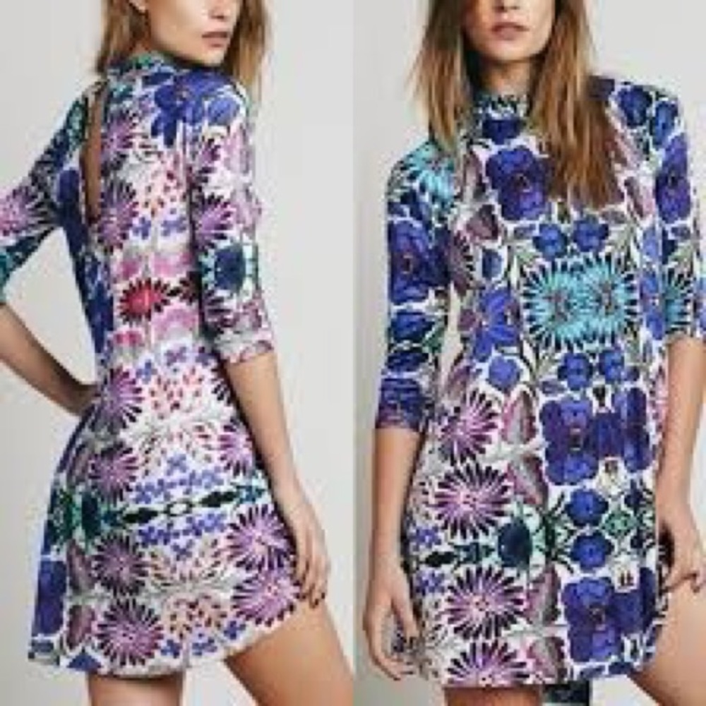 Free people psychedelic floral mini swing dress